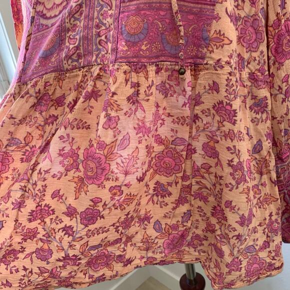 Spell & The Gypsy Top sz Large Folk Song Blouse Boho Floral Pink Hippie *FLAW - Picture 7 of 13